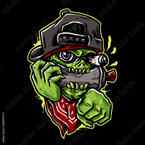 zombie graffiti with spray paint can vector illustratiion