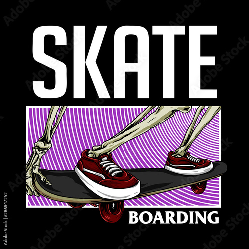 skeleton with sneaker on skate board