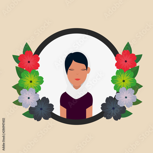 islamic woman with traditional burka and floral crown