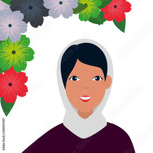 islamic woman with traditional burka and flowers frame