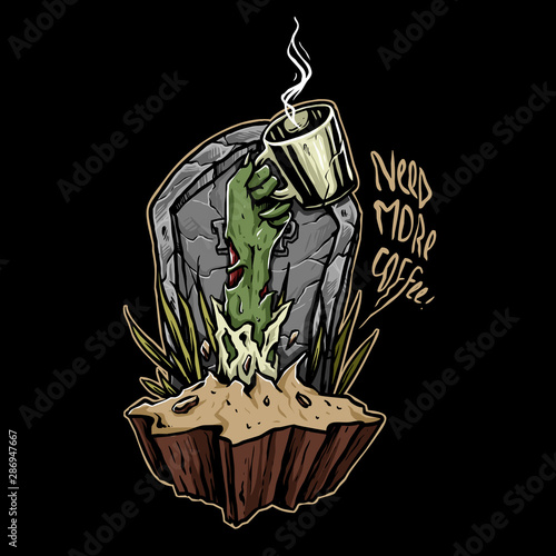 zombie hand with a glass of coffee  in the grave vector