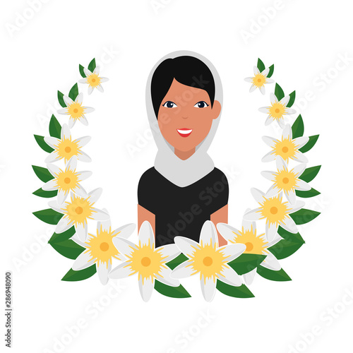 islamic woman with traditional burka and floral crown