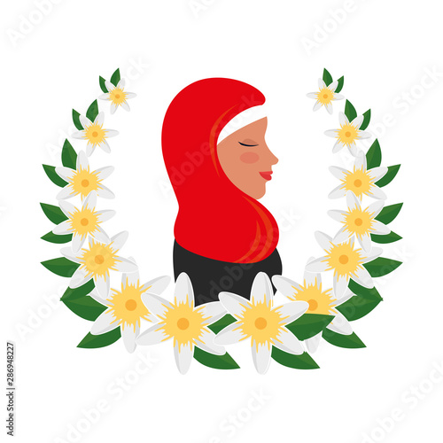 profile of islamic woman with traditional burka in floral wreath