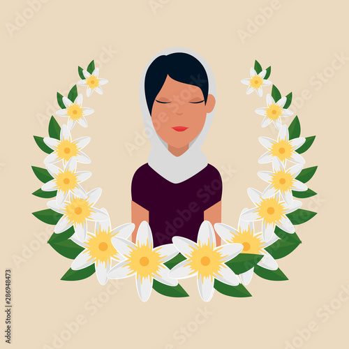 islamic woman with traditional burka and floral crown