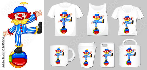 Graphic of clown on different types of product template