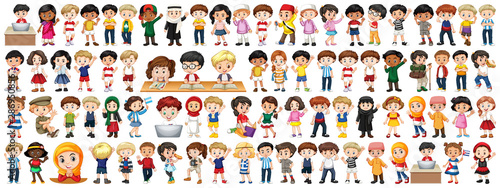 Children with different nationalities on white background