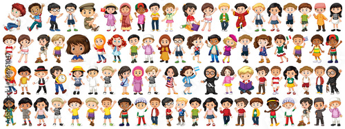 Children with different nationalities on white background