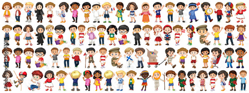 Children with different nationalities on white background