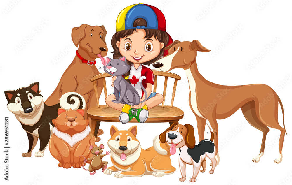 Children with animals on isolated background Children with animals on isolated background