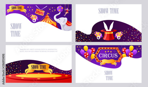 Vector circus banner design. Set of web banners templates. Presentation.