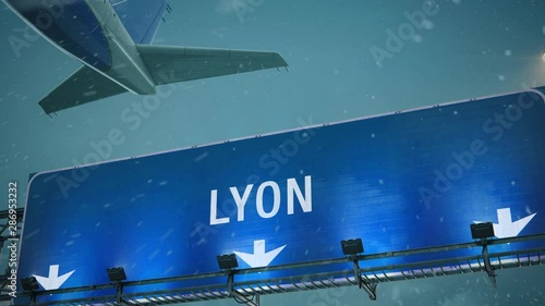 Airplane Take off Lyon in Christmas photo