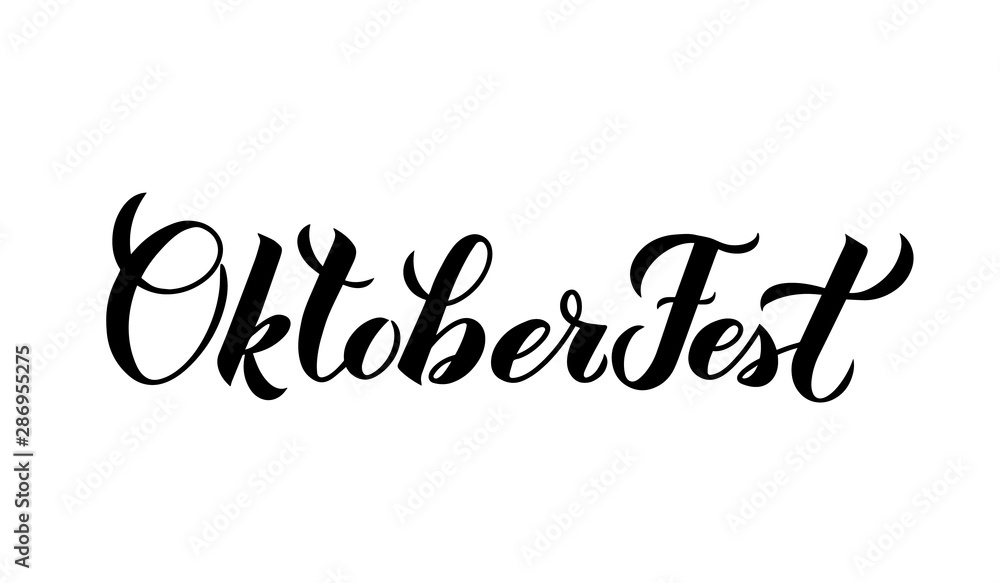 Oktoberfest calligraphy hand lettering isolated on white. Traditional Bavarian beer festival. Easy to edit vector template for your logo design, banner, poster, flyer, t-shirt, invitation, etc. 