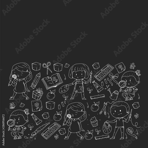 Back to school vector pattern. Education icons for children.