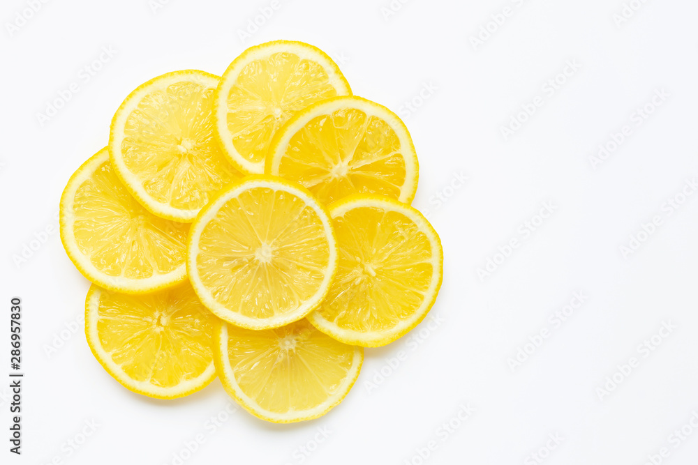 Fresh lemon slices on white background. Fresh lemon slices on white background.