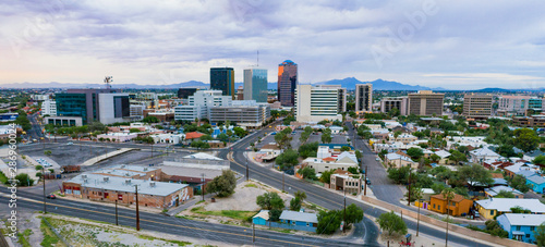 Cloudy Skies Aerial Perspective Downtown City Skyline Tucson Arizona photo
