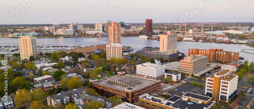 Aerial View over Portsmouth Virginia Across the Elizabeth River to Norfolk photo