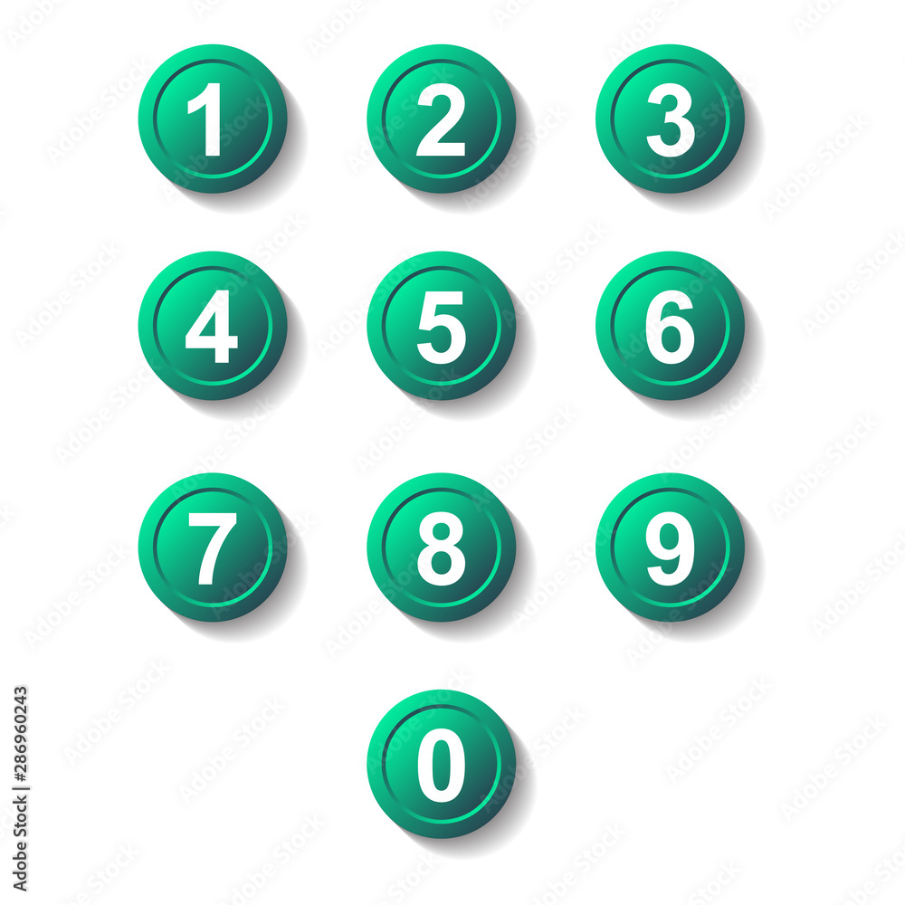 Set turquoise number button icon with shadow Set turquoise number button icon with shadow