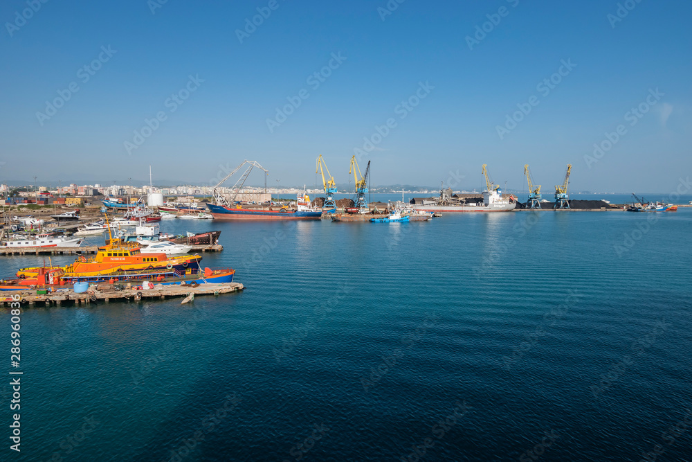 Fototapeta premium Small boats docked at Durres Port.
