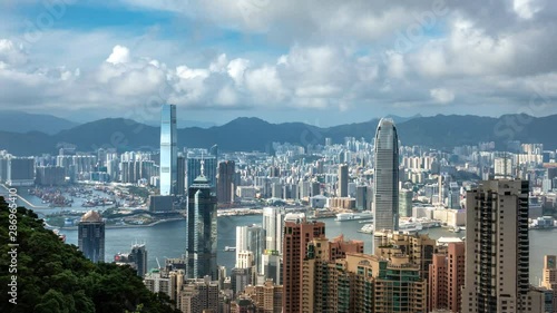 Wallpaper Mural time lapse of boat transportation at harbor and skyscraper of Hongkong city modern of business with skyline in downtown before sunset at Victoria peak view, Hongkong Asia Torontodigital.ca