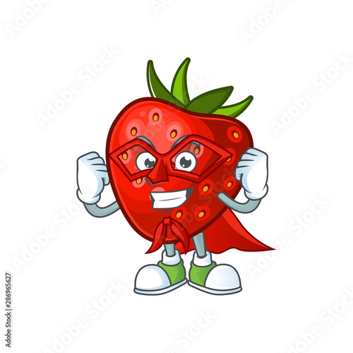 Super hero red strawberry character mascot for symbol cartoon