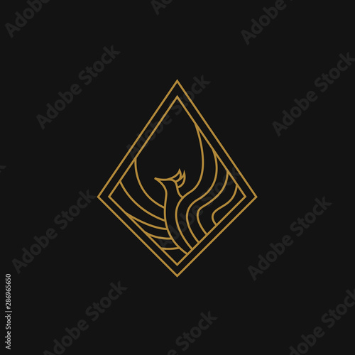 Phoenix minimalist one line logo - Single continuous line drawing of flame phoenix bird for corporate logo identity. Company icon concept from fauna shape. One line draw design illustration