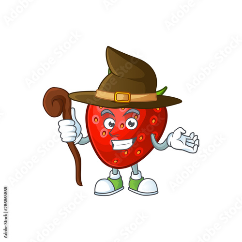 Witch strawberry fruit mascot for cartoon character