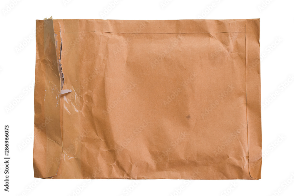 Brown torn paper envelope isolated on white background. Brown torn paper envelope isolated on white background.