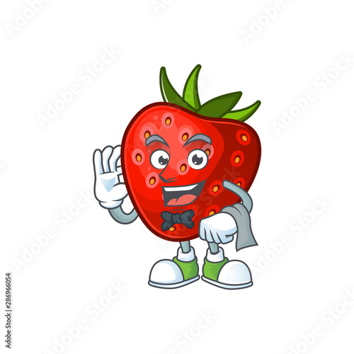 Waiter strawberry fruit mascot for cartoon character