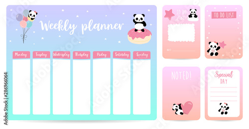 cute weekly planner background for kid with panda,star,heart