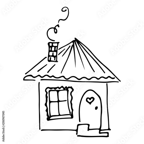 Doodle illustration with house sketch hand on white background. House sketch in hand-drawn style on white background. Home vector icon. Simple vector illustration. Cute cartoon