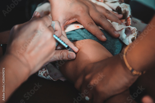 Injection of infectious vaccines for infants at the thigh area of children: the concept of disease prevention with vaccines