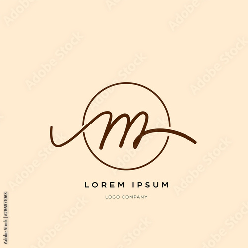 Letter M hand drawing Alphabet minimalist Logo 