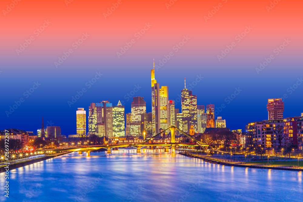 Frankfurt am Main city in Germany. night scene with gradient sky background in color