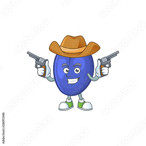 Cowboy fruit prunes cartoon on white background.