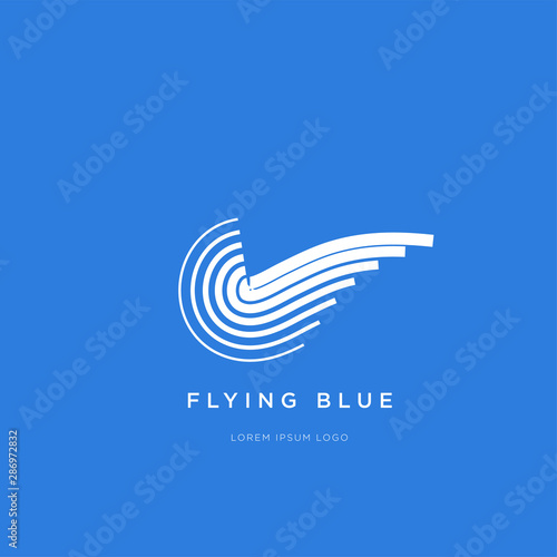 Flying Wing Illustration Curve Logo on Blue Background