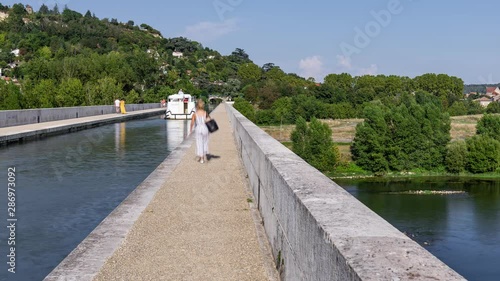 Timelapse on the bridge channel over the Garonne river near Agen in southwestern France
