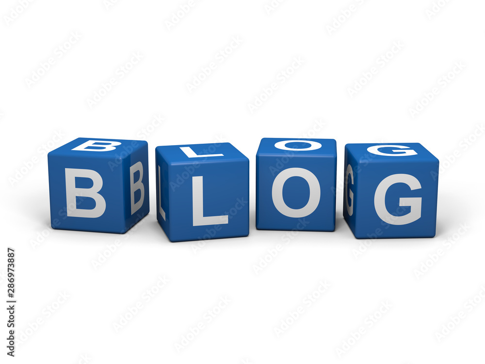 The word BLOG out of blue letter dices The word BLOG out of blue letter dices