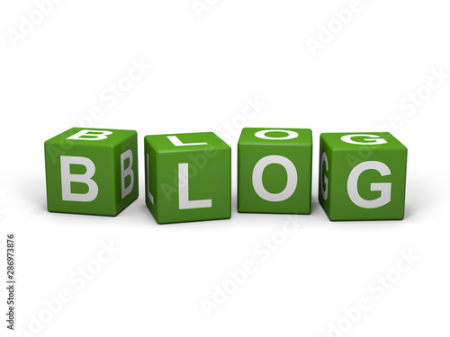The word BLOG out of green letter dices