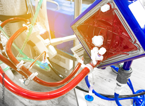 Extracorporeal membrane oxygenation (ECMO) in Seriously ill patients in intensive care unit with a artificial blood circulation apparatus,Blurry image.