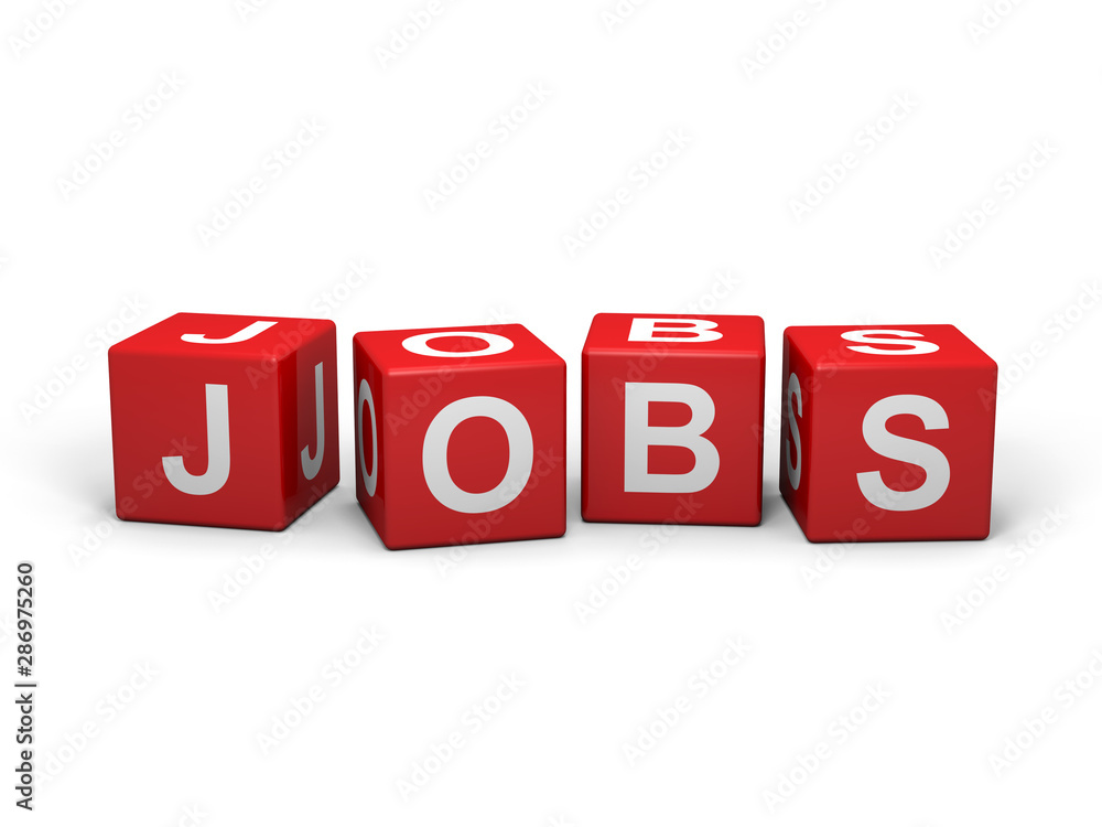 The word JOBS out of red letter dices The word JOBS out of red letter dices