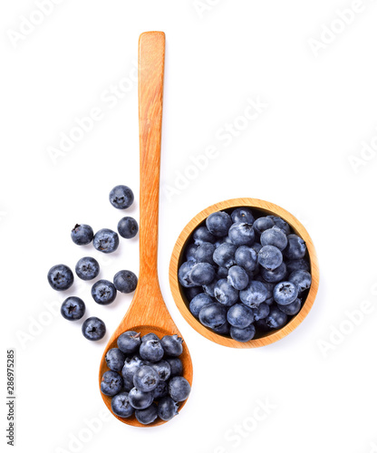blueberry fresh in wood spoon on white background