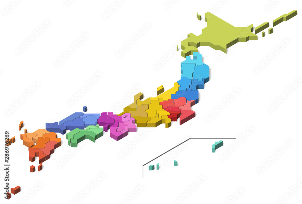 Obraz premium 日本地図 地方別 県別 離島 (Set 3)