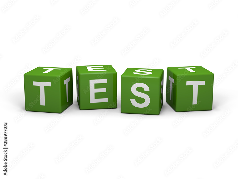 The word TEST out of green letter dices The word TEST out of green letter dices