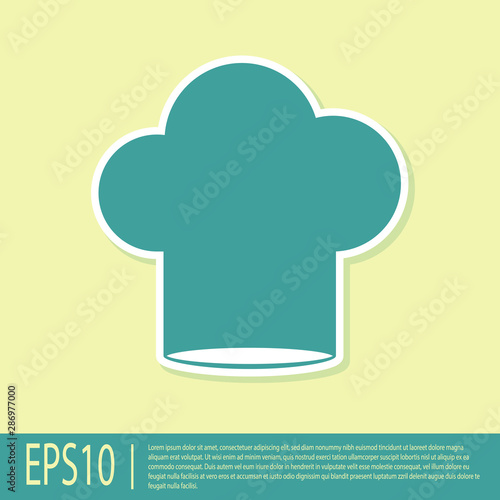Green Chef hat icon isolated on yellow background. Cooking symbol. Cooks hat. Vector Illustration