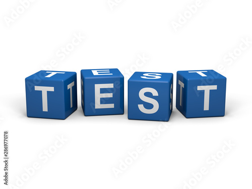 The word TEST out of blue letter dices