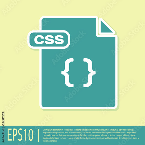 Green CSS file document. Download css button icon isolated on yellow background. CSS file symbol. Vector Illustration