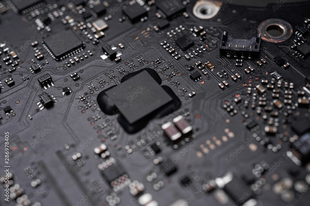 A black colour waterproof Printed Circuit Board with CPU, SMD & IC mounted part on board A black colour waterproof Printed Circuit Board with CPU, SMD & IC mounted part on board
