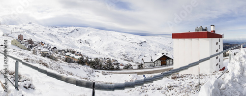 Ski resort of Sierra Nevada in winter, full of snow.