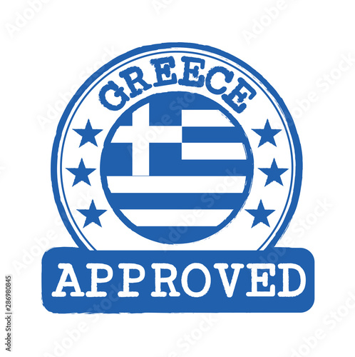 Vector Stamp of Approved logo with Greece Flag in the round shape on the center.