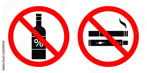 NO ALCOHOL, NO SMOKING, NO VAPING sign. Vector.